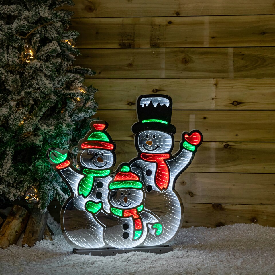 image 1 of 65cm Infinity Standing Snowmen Family on Metal Base with White, Red & Green LEDs