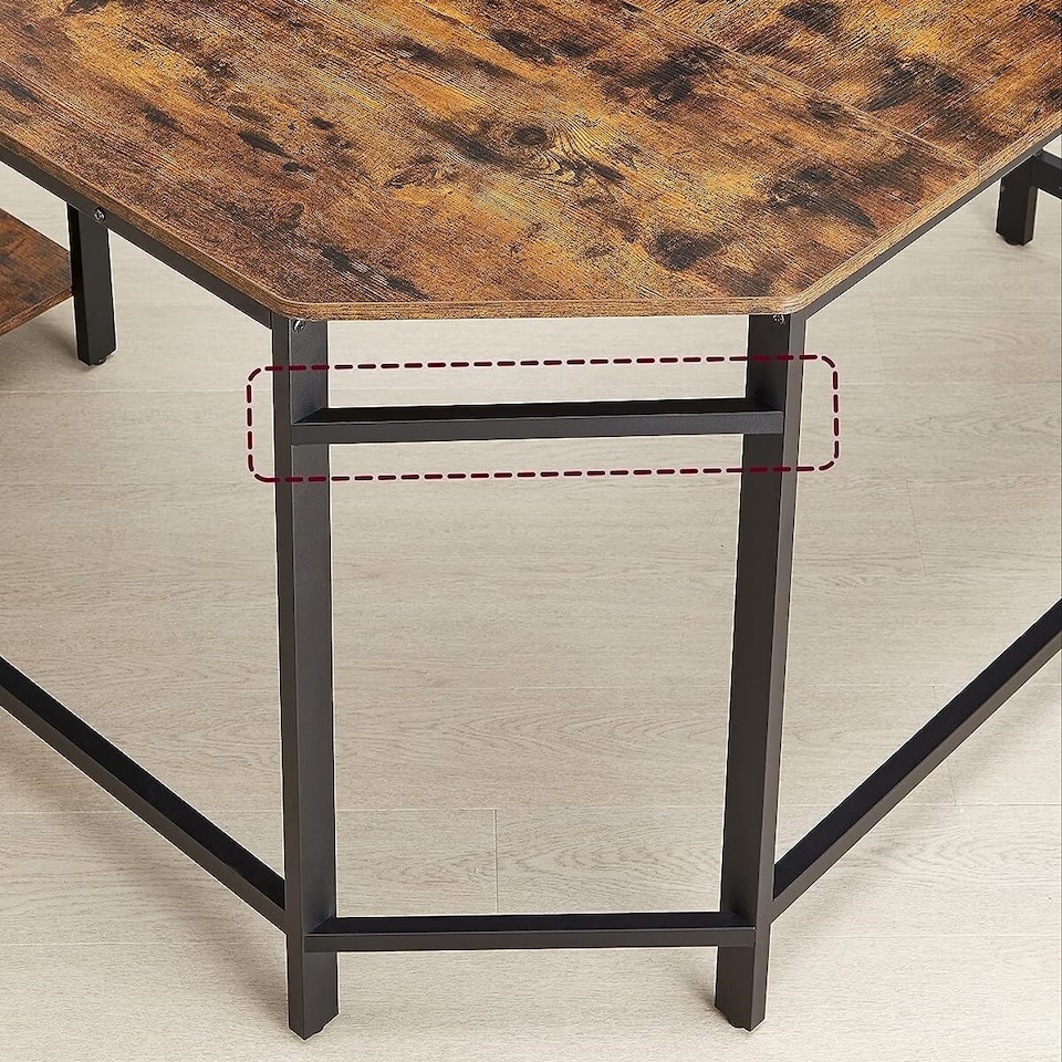 image 1 of Space Saving L-Shaped Computer Desk with Shelves, Home Office Workstation, Rustic Brown and Black