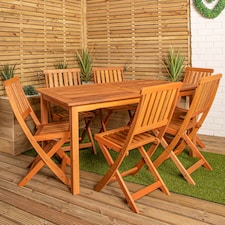 Outdoor 6 Person Rectangular Wooden Garden Patio Dining Table Chairs Set