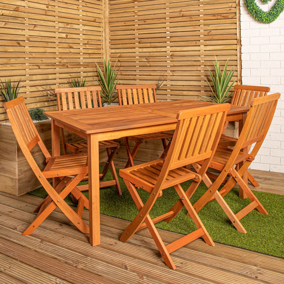 image 1 of Outdoor 6 Person Rectangular Wooden Garden Patio Dining Table Chairs Set