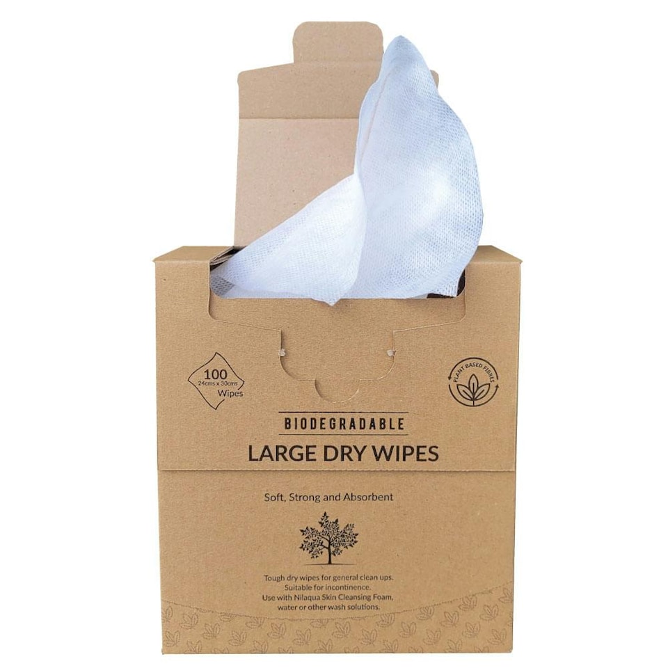 image 1 of 100pk Heavy Duty, Absorbent, Thick Biodegradable Dry Wipes for Adults - Incontinence, Personal Care, Make Up Wipes