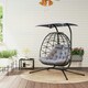 image 2 of Outsunny Rattan Double Hanging Egg Chair with Canopy, Cushion, Black 