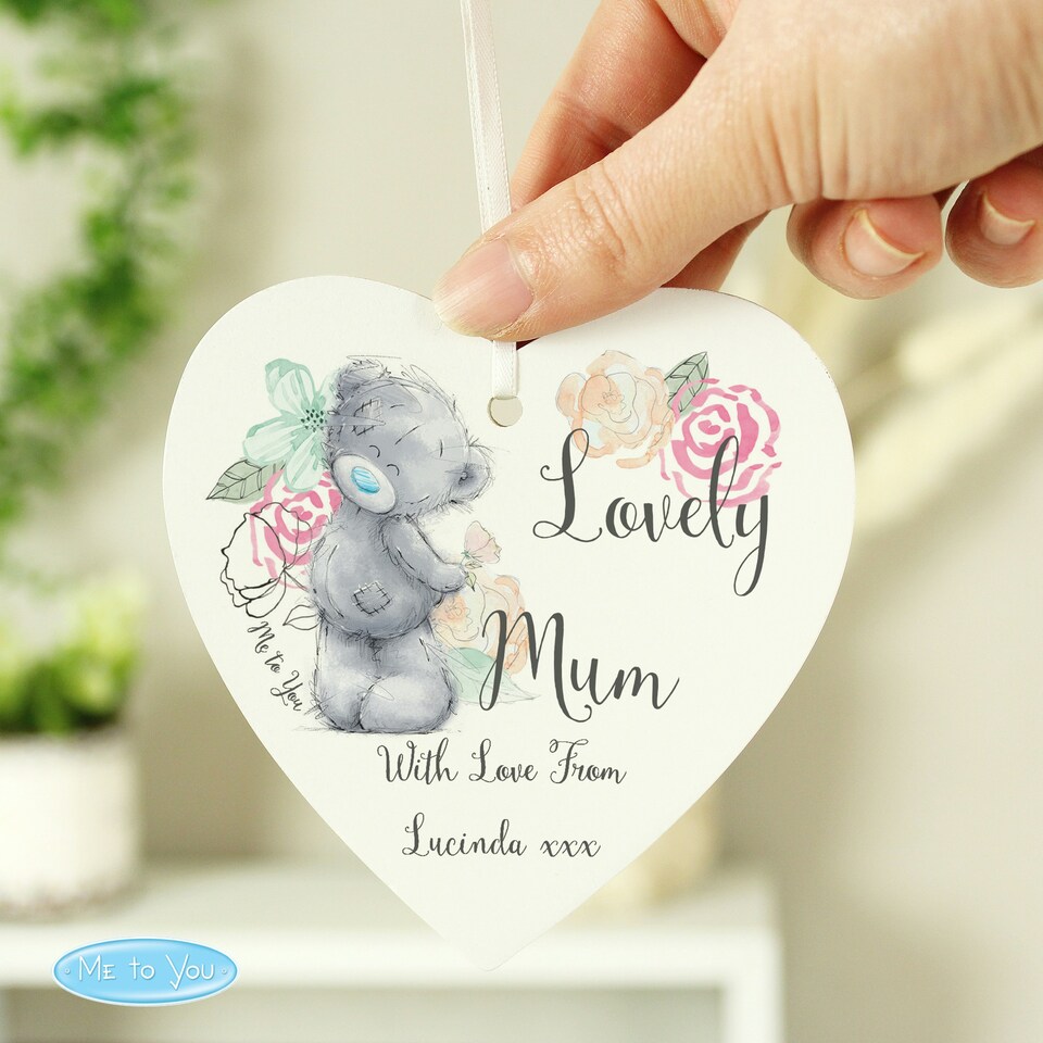image 1 of Personalised Me to You Floral Wooden Heart Decoration