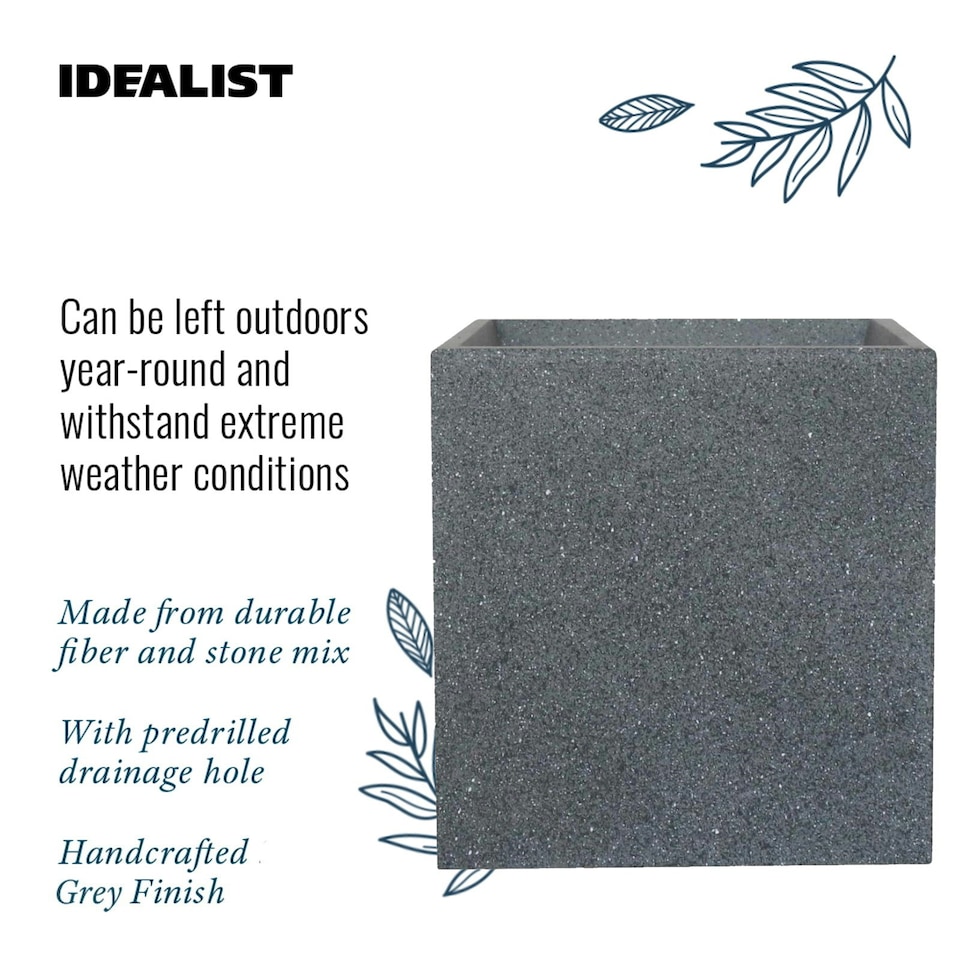 image 1 of Textured Concrete Effect Square Grey Outdoor Planter W49.5 H50.5 L49.5 cm, 123.7 ltrs Cap.