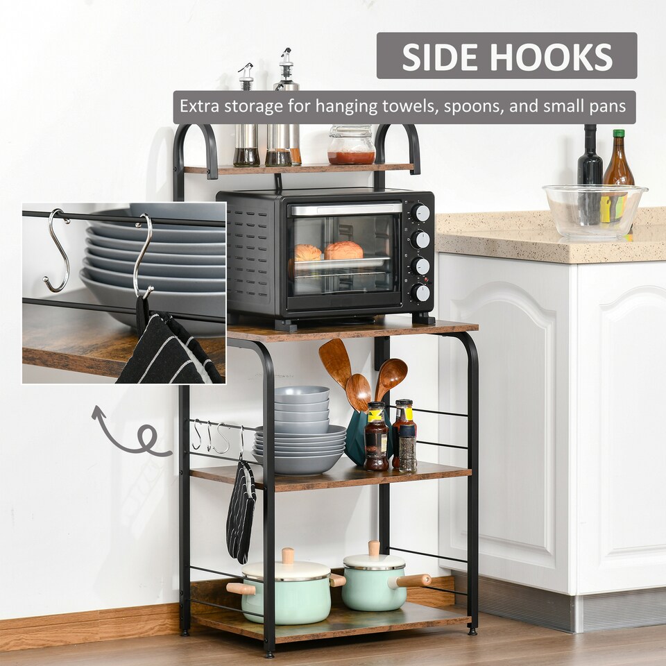 image 1 of HOMCOM 4-Tier Baker's Rack with Storage, Microwave Stand with 4 Hooks