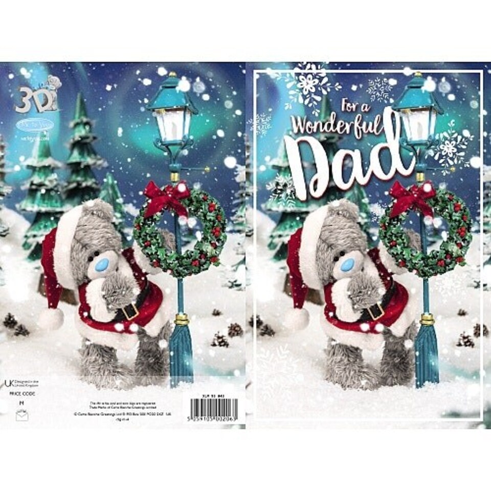 image 1 of For a Wonderful Dad TattyTeddy With Wreath Design Christmas Card
