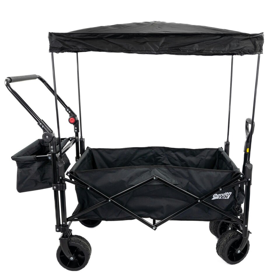 image 1 of GardenTek Garden Festival Trolley / Cart / Wagon with Wheels, Brakes, Canopy, Side Box, 90kg Load 120L Capacity | GTW330