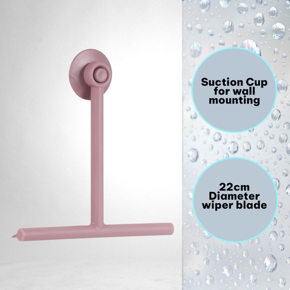 image 1 of Showerdrape Rocco Light Pink Bathroom Shower Squeegee & Holder | Pink | Pink | 1