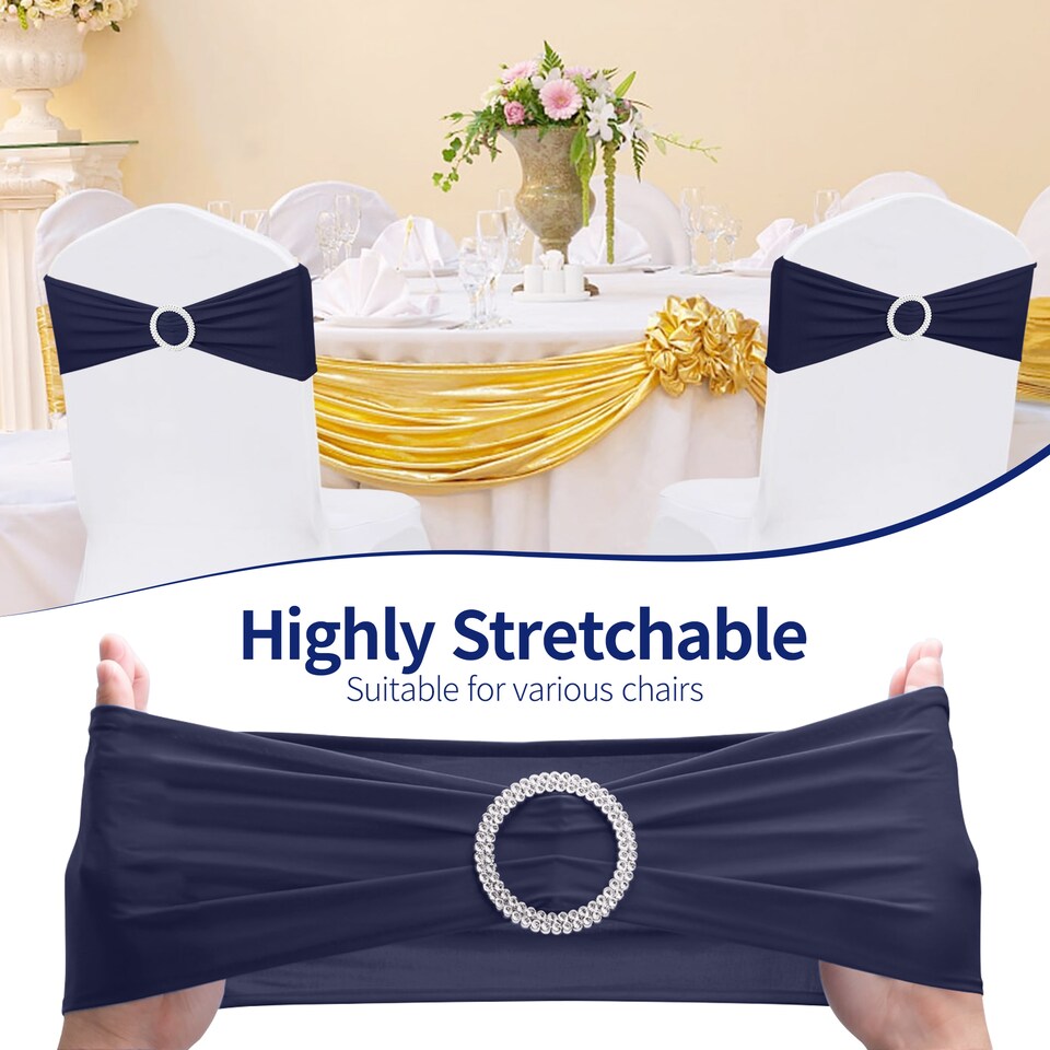 image 1 of 13"x5" Spandex Chair Bands with Slider Buckle, Elastic Chair Sash - 10pcs