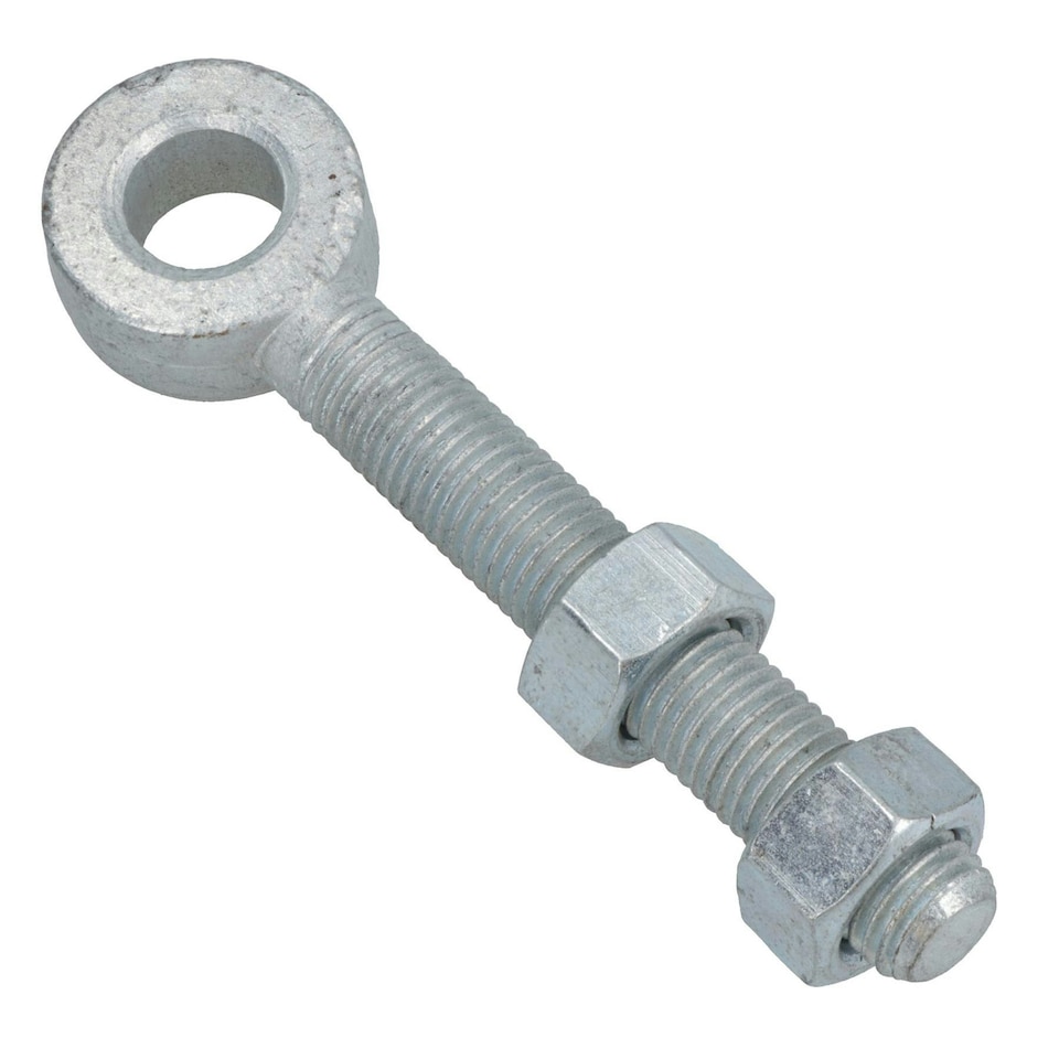 image 1 of Swing Gate Long Eye Bolts Hinge + Nuts Adjustable Zinc Plated 16 x 100mm 1pc Silver