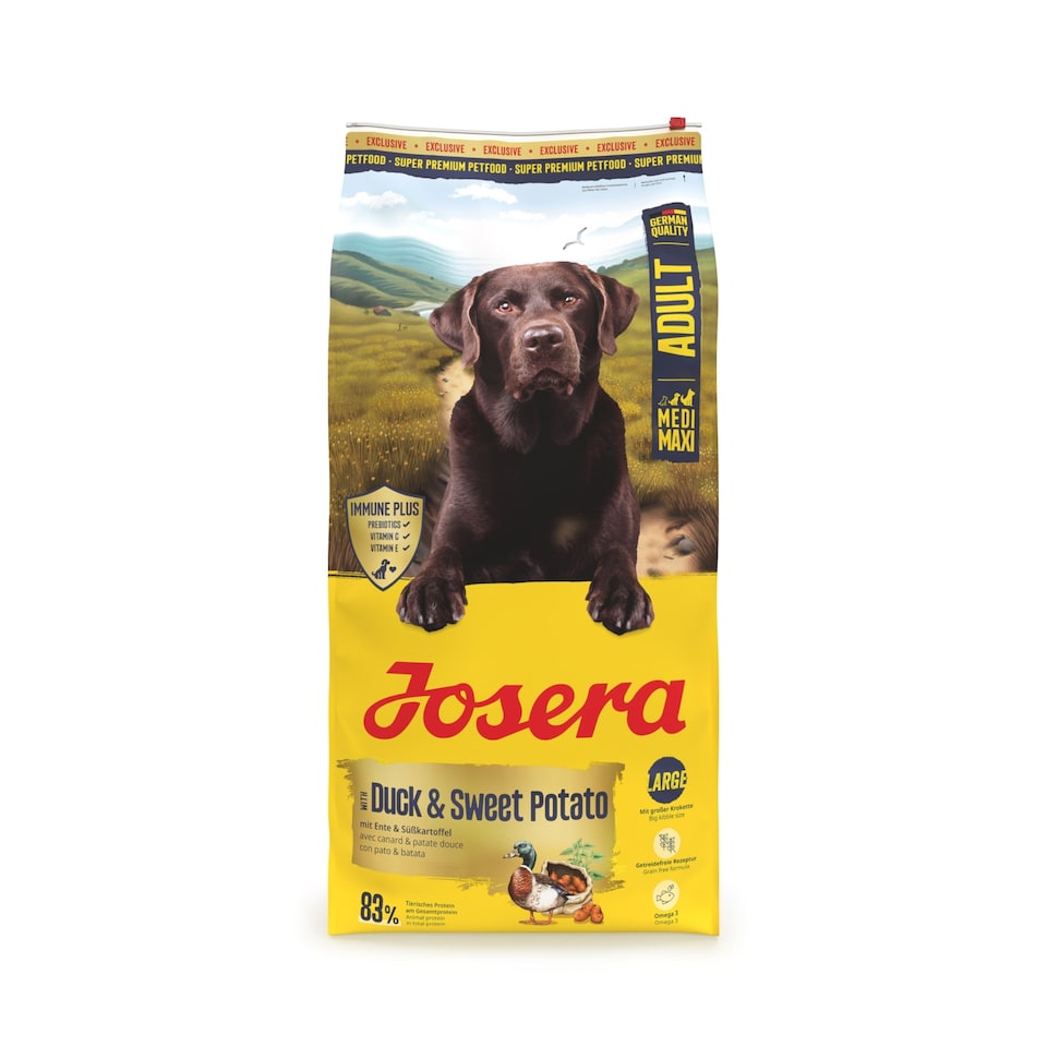 image 1 of Josera Adult Duck & Sweet Potato complete dog food | Grainfree | Medium to Large dogs | Lots of meat | Immune Plus | Omega 3 from Salmon Oil | 12.5kg