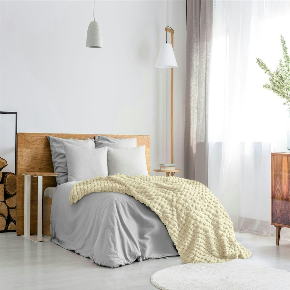 image 1 of Lush Faux Rabbit Fur Cream Throw 140x180cm