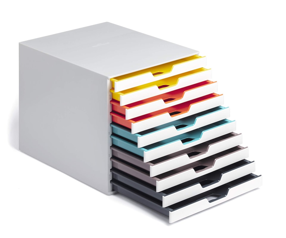 image 1 of Durable VARICOLOR MIX Desktop Organiser 10 Drawer Colour Coded Storage | A4+ | White