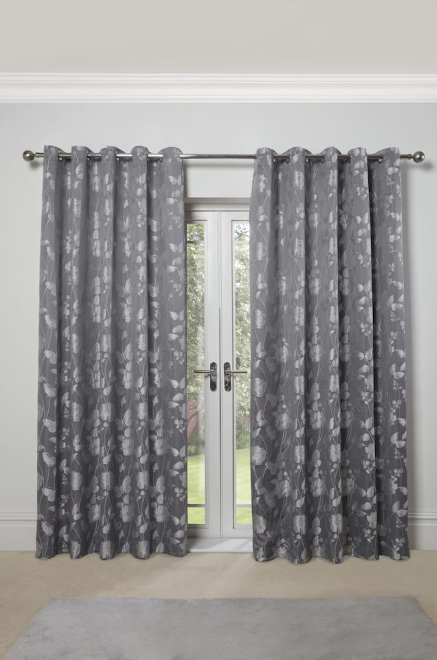 image 1 of Meadows Lined Eyelet Jacquard Curtains 116cm x 183cm Silver | Grey | Grey