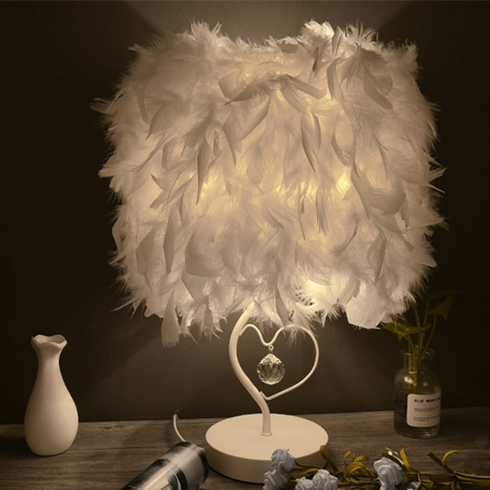image 1 of Living and Home Modern Feather Bedside Table Lamp