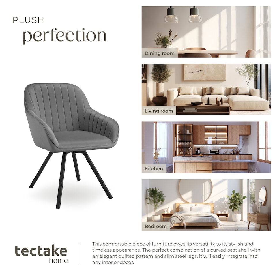 image 1 of Lounge Armchair Living Room Accent Chair 360 Swivel Slim Steel Legs Velvet Fabric | Grey | grey | 2