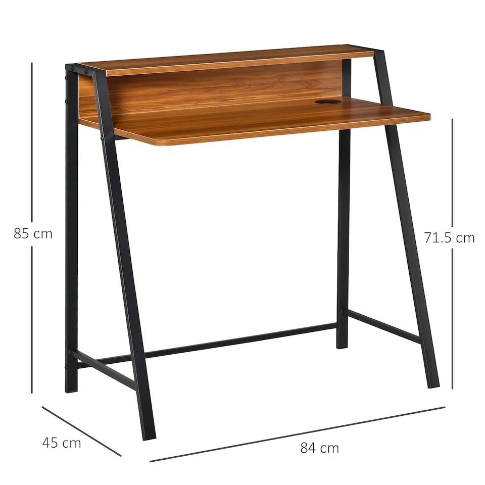 image 1 of HOMCOM 2-Tier Storage Computer Workstation with Shelf, Metal Frame Walnut
