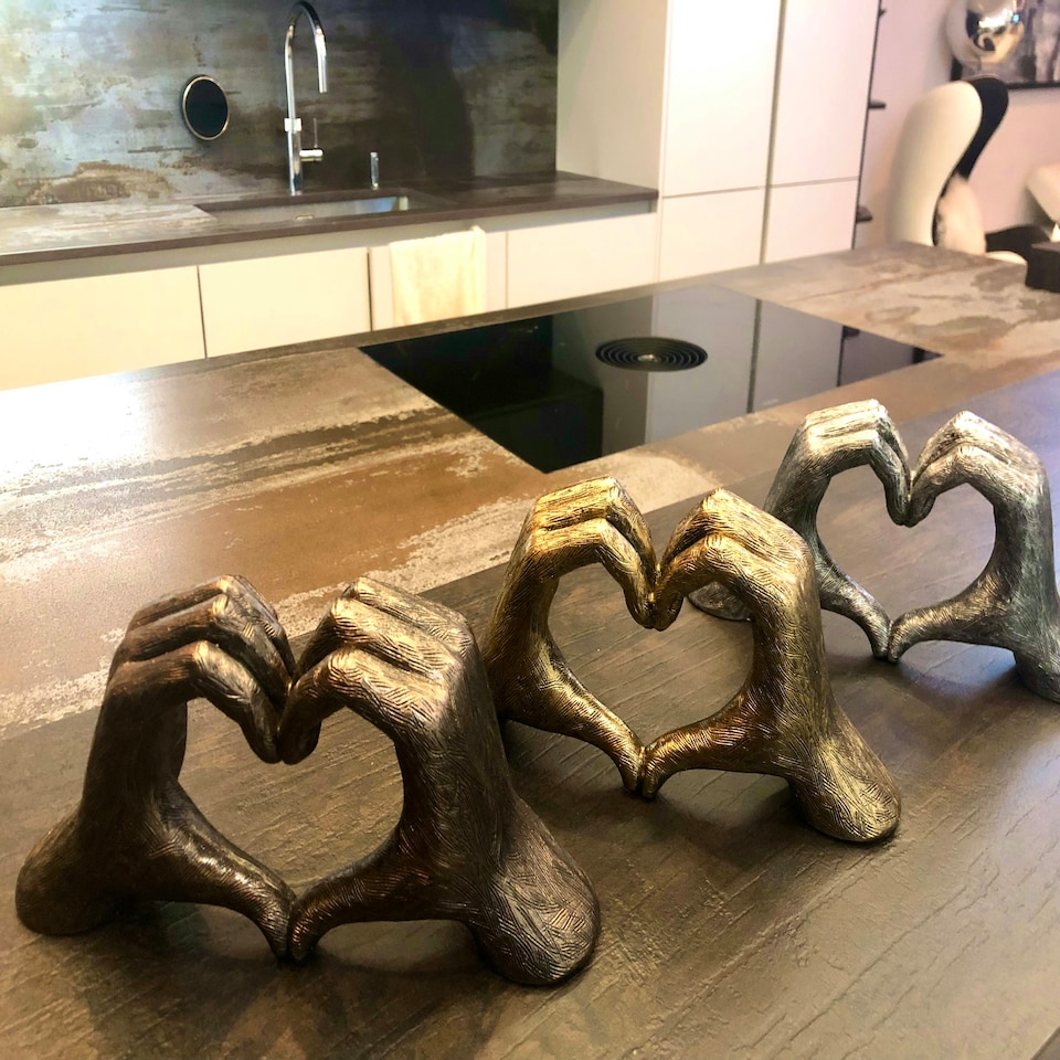 image 1 of Hands Love Gesture Sculpture Antique-Gold Colour Life-Size 26cm/10'' Expression of Appreciation Love Valentine's Day I appreciate I love you Wedding Present
