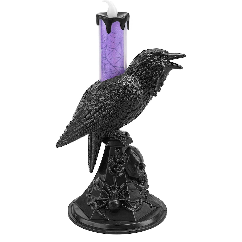 image 1 of PMS Flameless Halloween Crow Candle, Purple - 20.3 x 10 cm