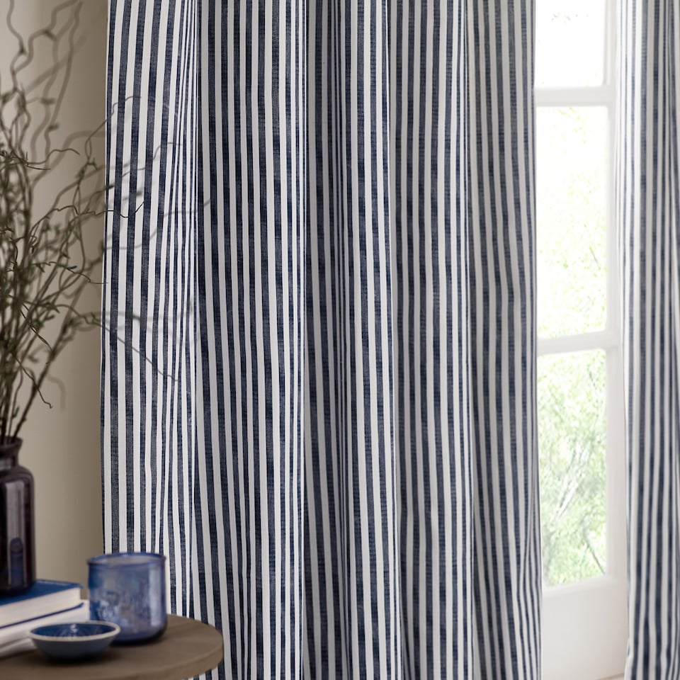 image 1 of Yard Hebden Cotton Blackout Pencil Pleat Curtain Pair, Navy, 117 x 183cm | Blue | Navy | One Size