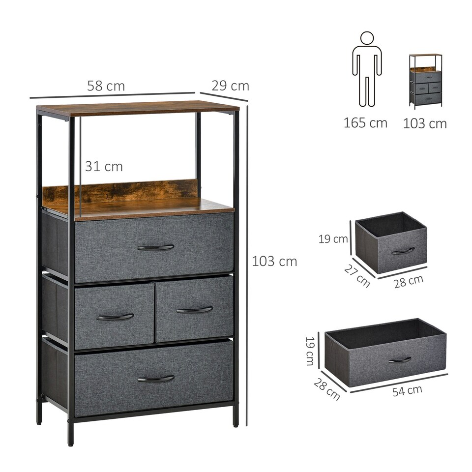 image 1 of HOMCOM 4 Drawer Storage Chest Unit Home w/ Shelves Home Living Bedroom Black