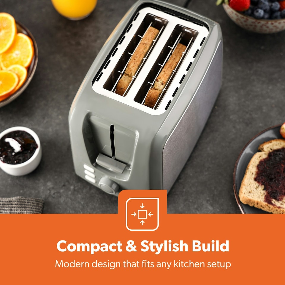 image 1 of GEEPAS 2 Slice Bread Toaster with 7 Level Browning Control, Grey