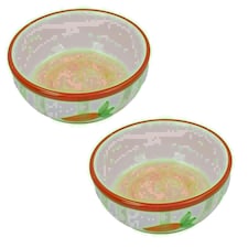 2 Small Animals Rabbit Guinea Ceramic Carrot Stripe Pet Feeding Water Bowls Multi