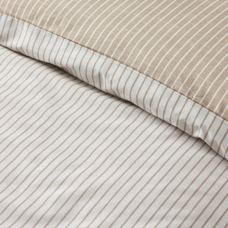 image 1 of Catherine Lansfield Oxford Pinstripe Reversible Duvet Cover Set Natural Cream | Natural | King