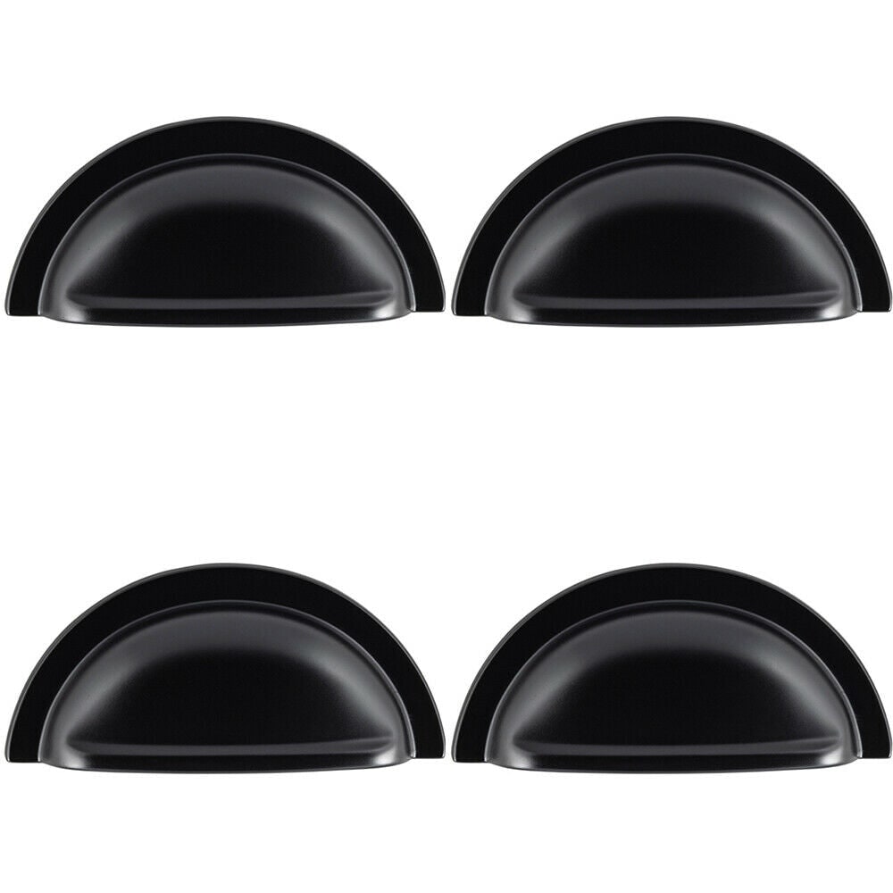 Loops 4x Cabinet Cup Pull Handle 91 x 45mm 76mm Fixing Centres Matt Black
