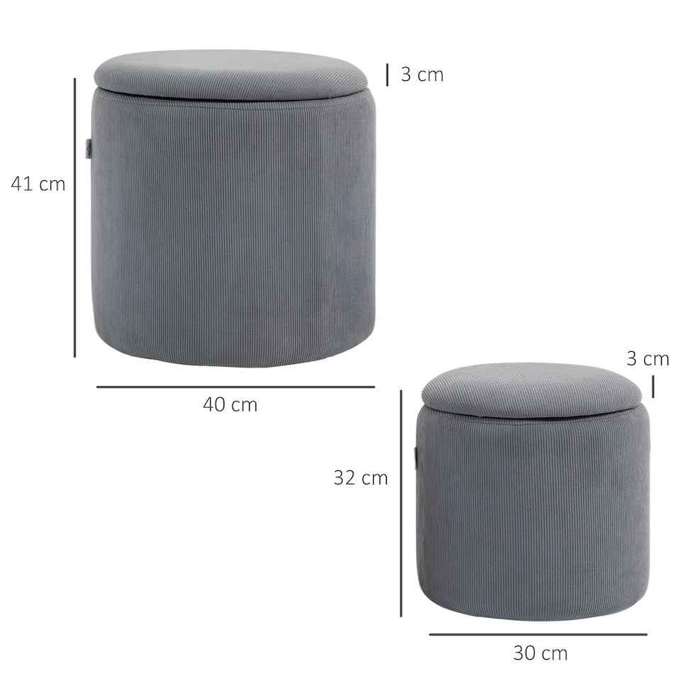 image 1 of HOMCOM Modern Fabric Storage Ottoman with Removable Lid Set of 2