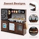 image 9 of COSTWAY Wooden Play Kitchen Kids Pretend Play Toy w/Microwave Ice Make-Brown