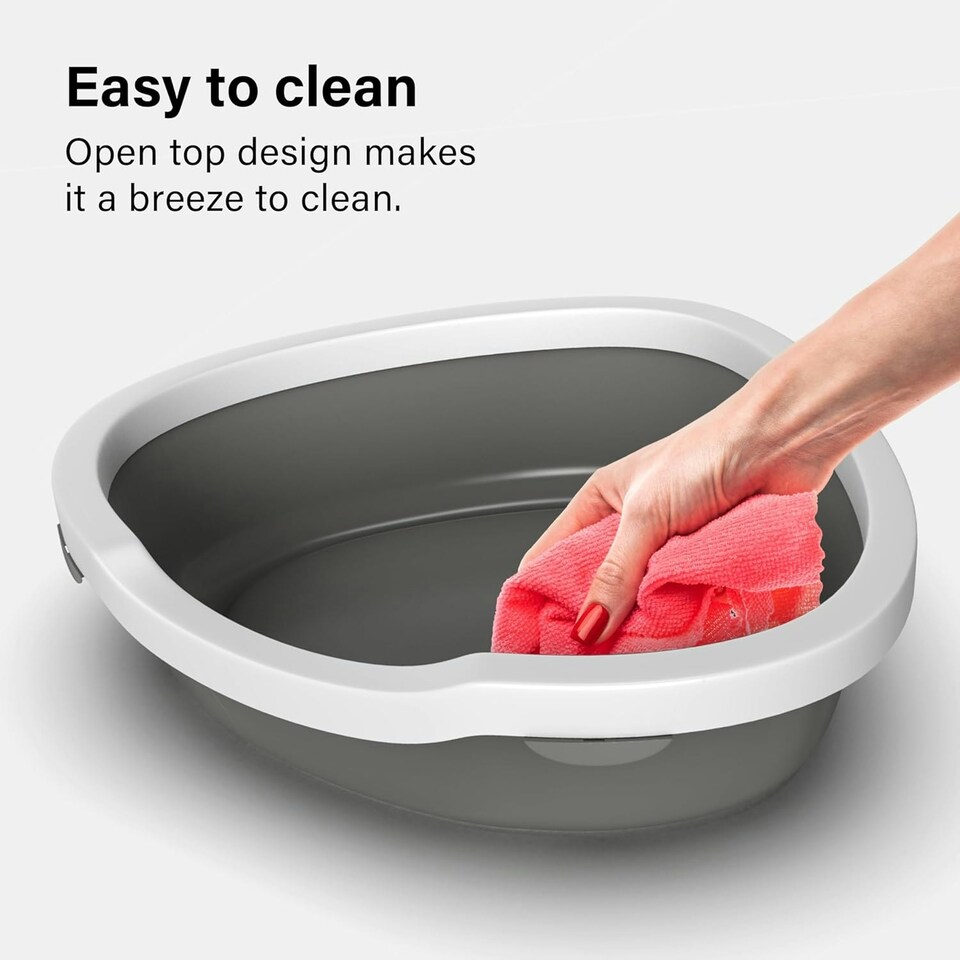 image 1 of Corner Cat Litter Tray with Cleaning Scoop High Sided Rounded Corners Anti-Spill Grey
