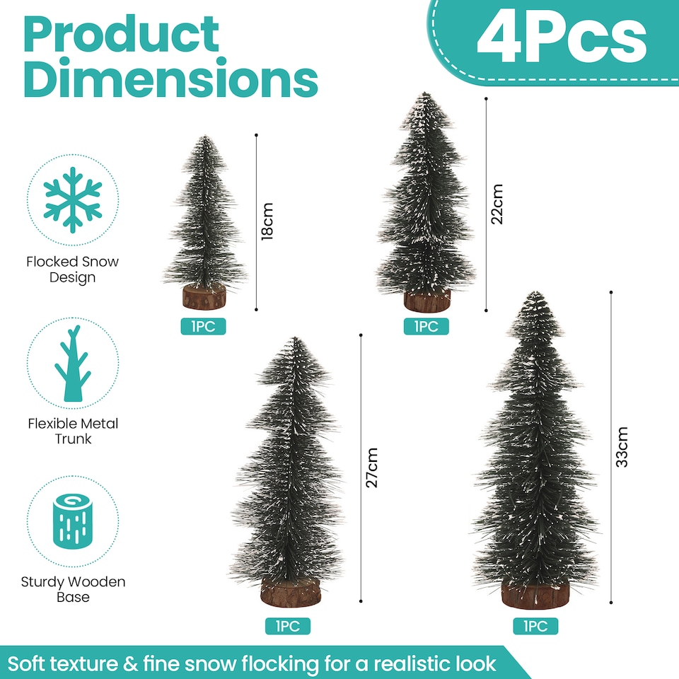 image 1 of 4 Sizes Green Snow-Dusted Pine Christmas Tree, Mini Tabletop Tree Set