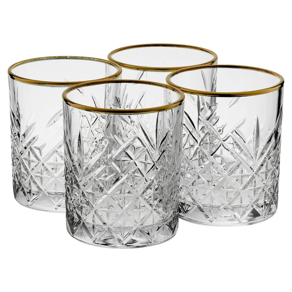 image 1 of Timeless Tumbler With Gold Rim Whiskey Glasses Cocktails 420ml | Clear | Clear | Set of 8