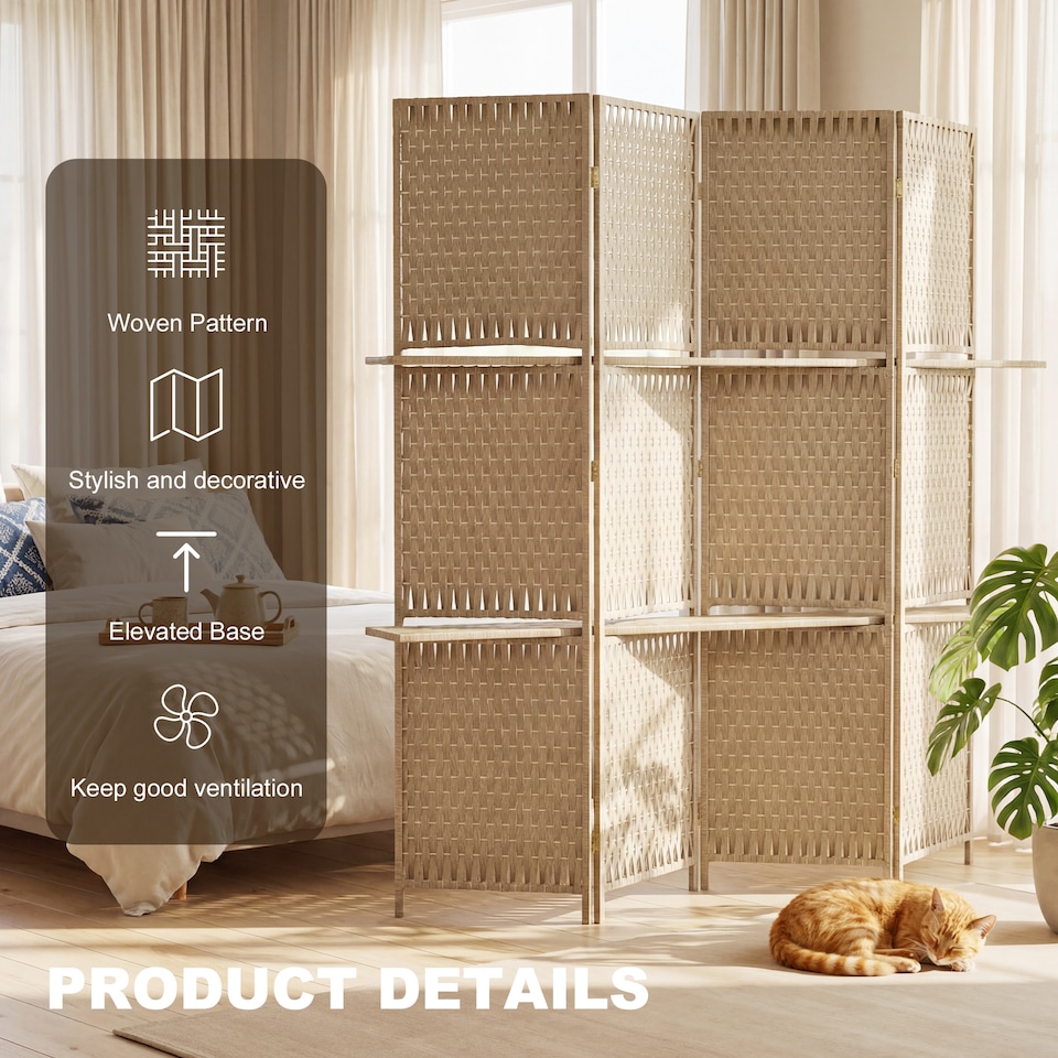image 1 of HOMCOM 4-Panel Folding Room Divider with Shelves
