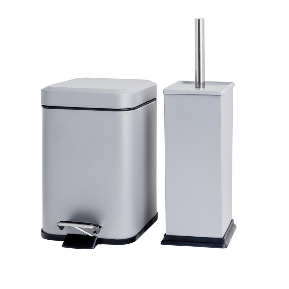 image 1 of Harbour Housewares Square Toilet Brush & Bin Set - Matt Grey | Grey | Grey