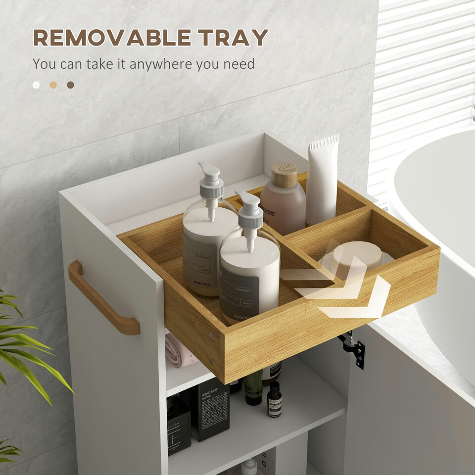 image 1 of kleankin Bathroom Storage Cabinet with Cushioned Door and Wheels, White