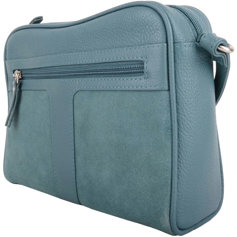 image 1 of Genuine Soft Leather Crossbody Shoulder Handbag with Suede Panelling Grey | Dark Grey