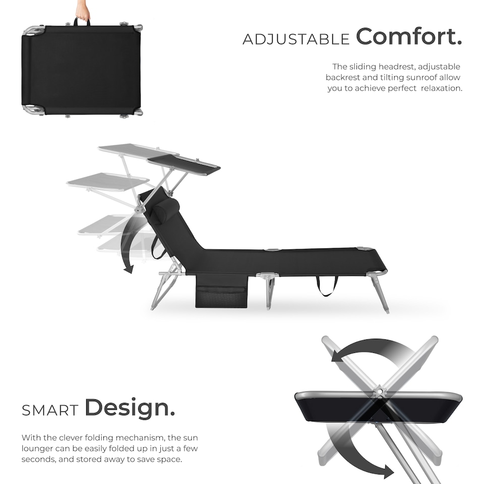 image 1 of Sun Lounger - foldable with sun canopy | Black | black | 1