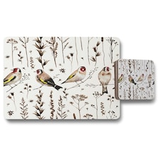 goldfinches and autumn dry plants (Placemat & Coaster Set)