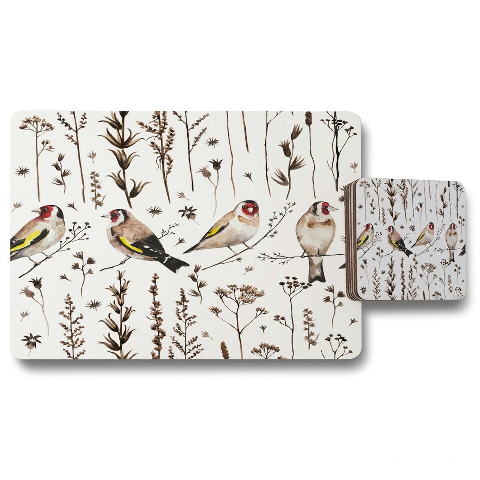 image 1 of goldfinches and autumn dry plants (Placemat & Coaster Set)