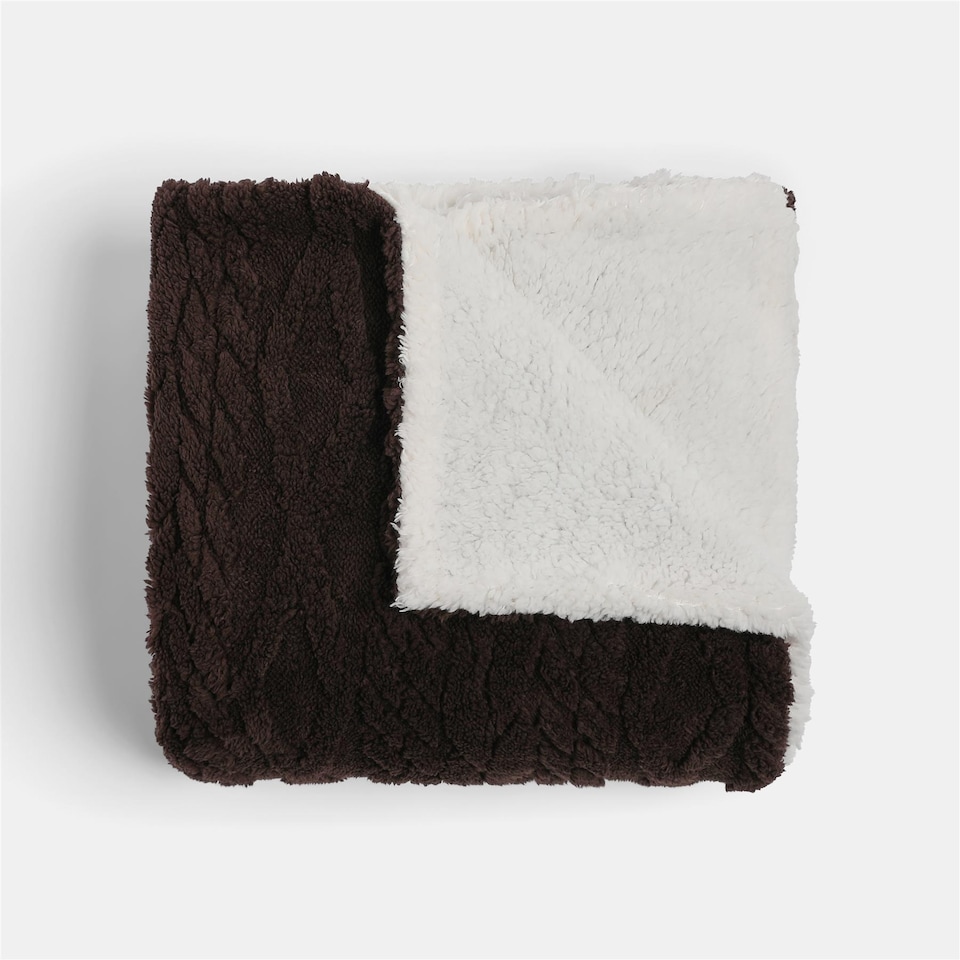 image 1 of OHS Cable Knit Sherpa Throw Soft Fleece Lined Sofa Bed Blanket