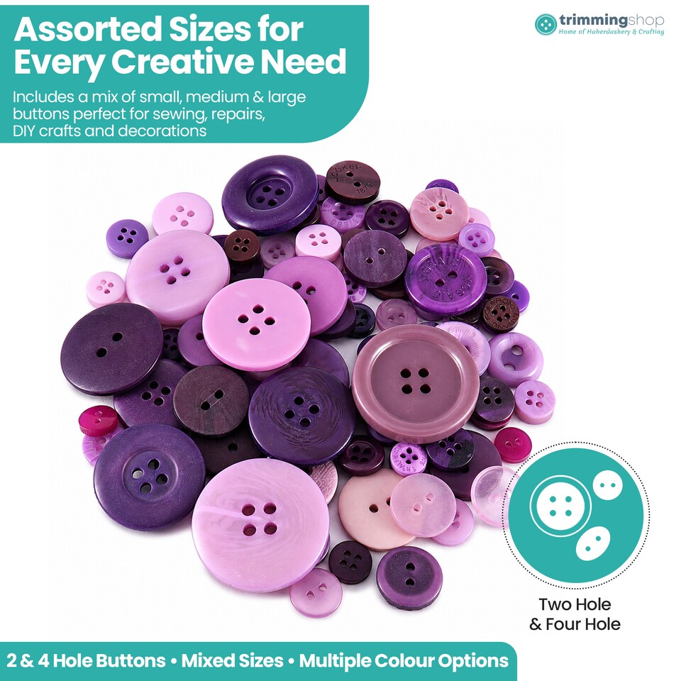 image 1 of 100g Round Resin Button, Assorted Sizes - 2 & 4 Holes