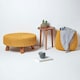 image 6 of Homescapes Mustard Large Round Cotton Knitted Footstool on Legs | Yellow | 62 x 62 x 30 cm