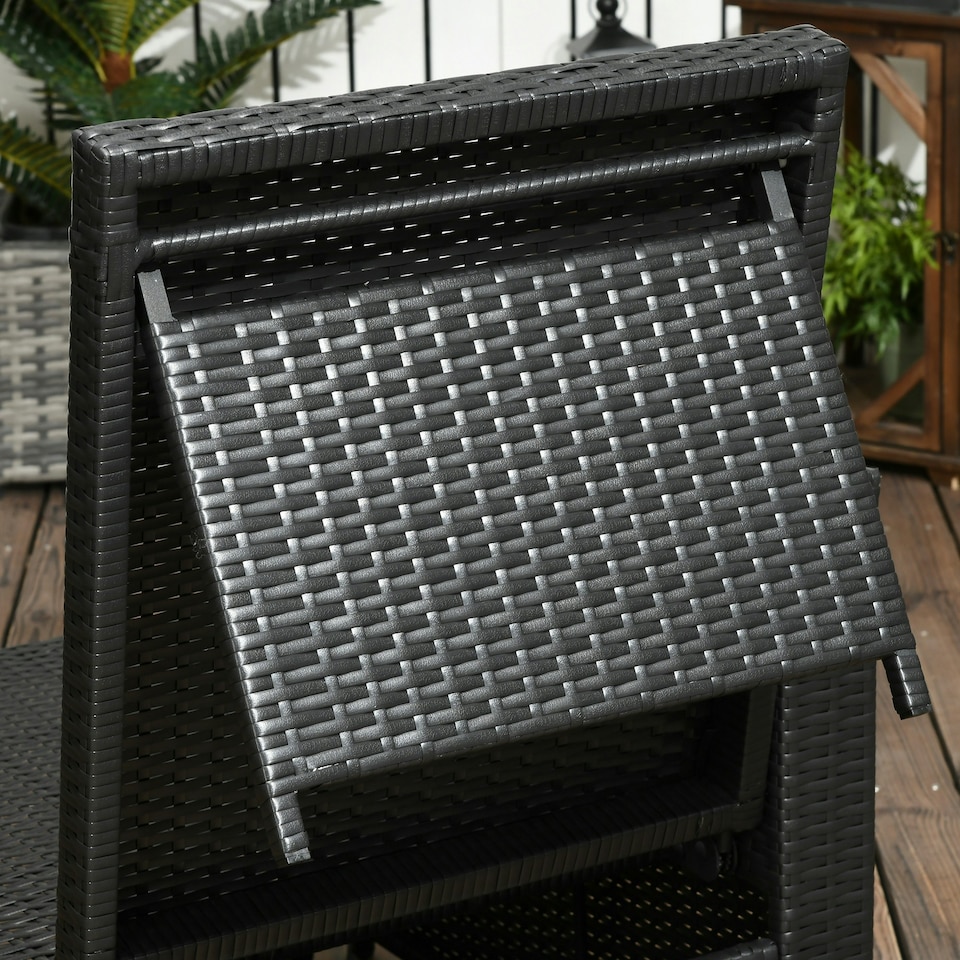 image 1 of Outsunny Recliner Rattan Sun Lounger w/ Storage Tea Table & Footstools, Balck
