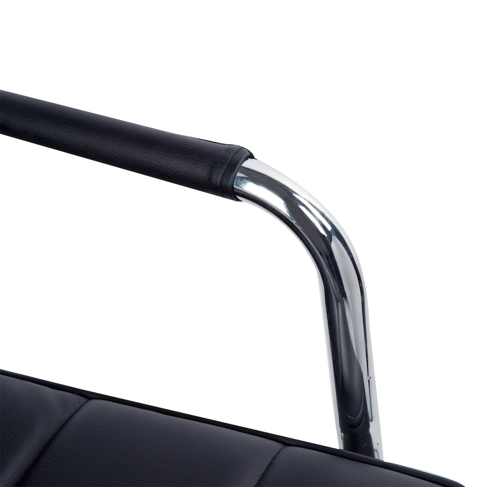 image 1 of Vinsetto Makeup Vanity Chair, PU Leather Mid Back Office Chair with Adjustable Height, Armrest and Rolling Wheels, Black