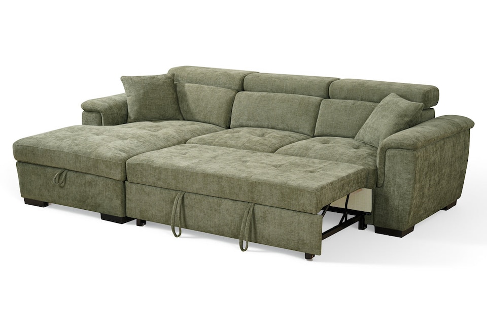 image 1 of Green Chenille Fabric 1C2 Corner Sofabed with Storage WILSON