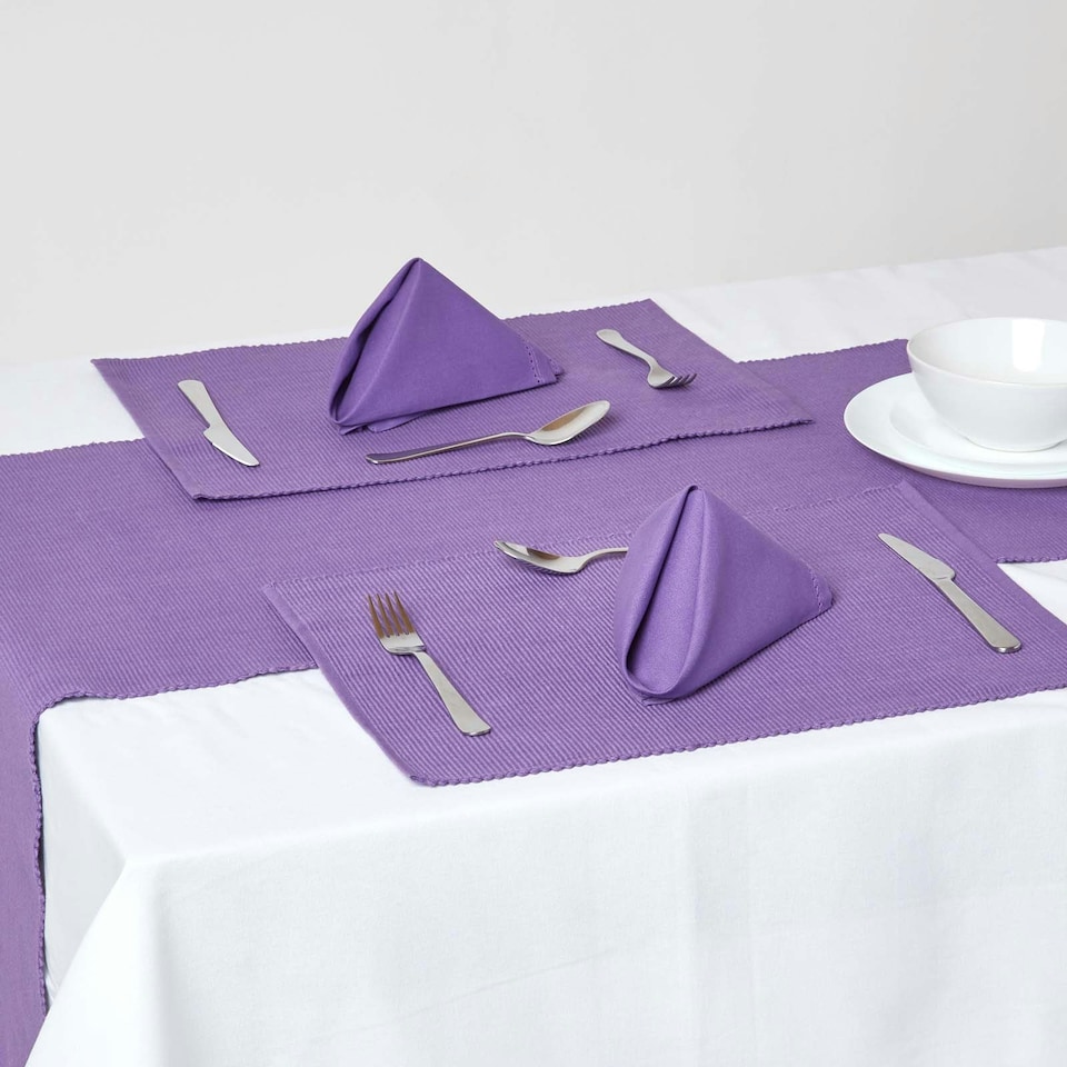 image 1 of Homescapes Cotton Plain Purple Table Runner - 44 x 178 cm | Purple