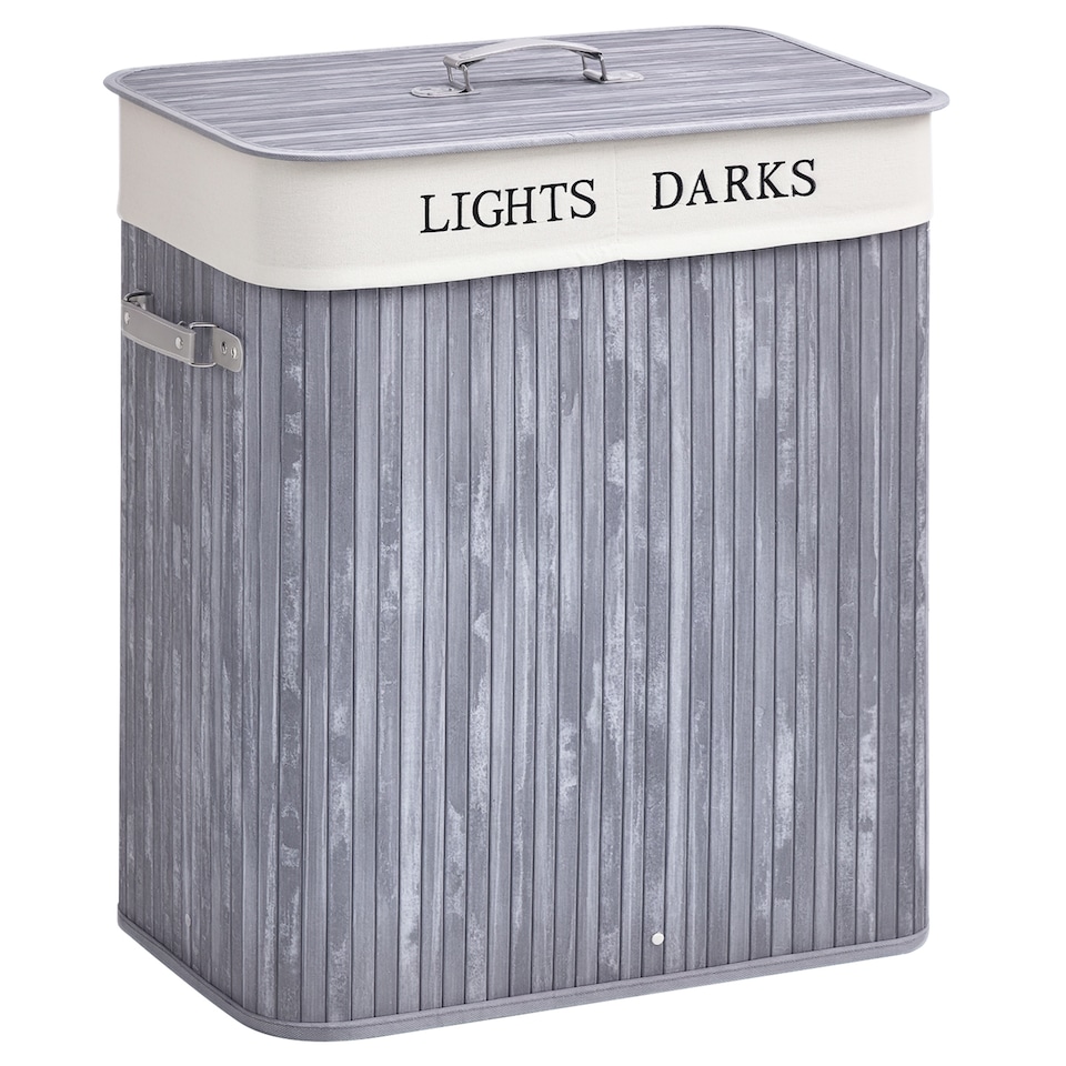 image 1 of HOMCOM 100L Collapsible Natural Wood  Laundry Hamper Organizer Clothes Washing Basket Bin Storage Box w Lid Removable Lining 52x32x63cm, Grey