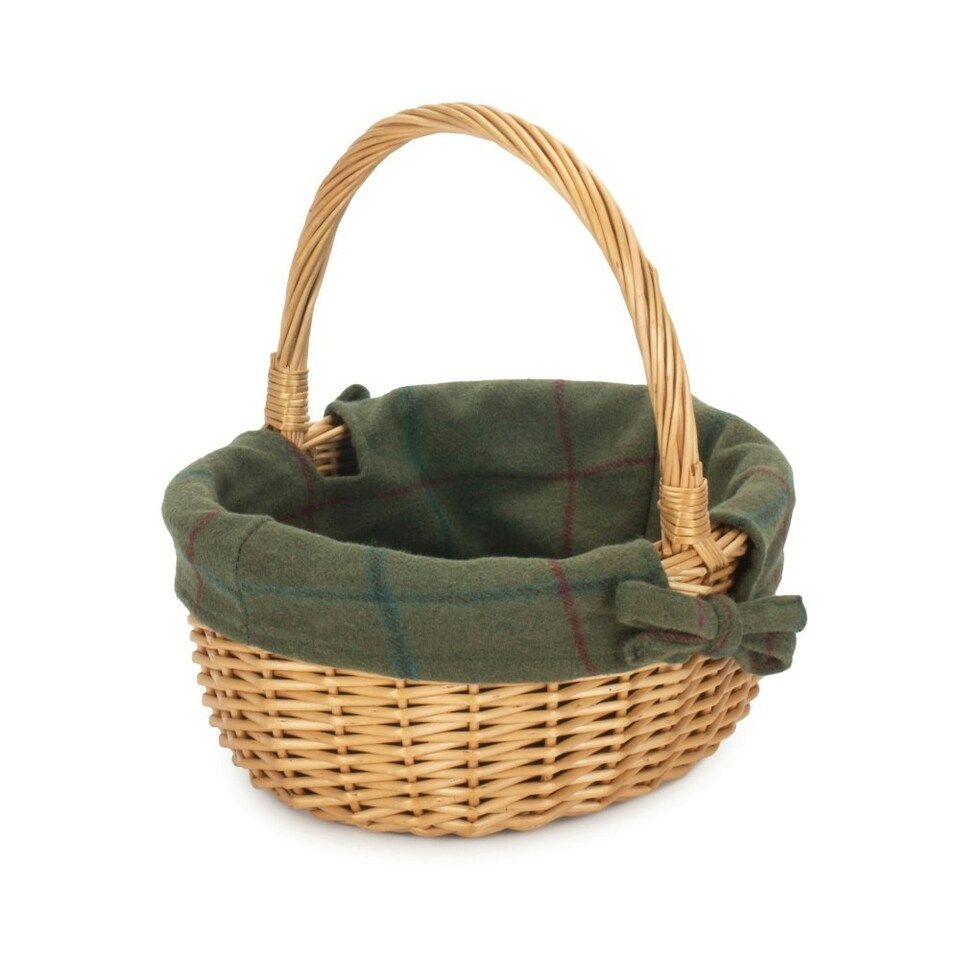 image 1 of Cotton Lined Full Buff Willow Child’s Shopping Basket Red | Red Checked | One Size